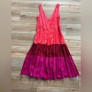 Bright, flattering, and fun color-block a-line dress